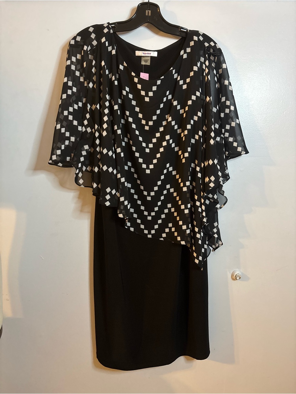TanJay Black and White Midi Dress with Patterned Overlay